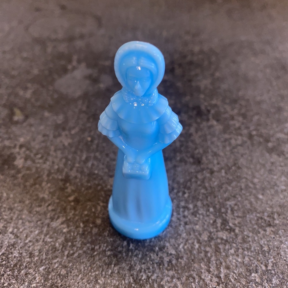 Vintage Priscilla Figurine Degenhart Art Glass Light Blue Colonial Girl Lady